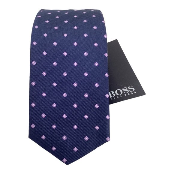 BOSS HUGO BOSS Blue Geometric Silk Water Repellent Slim Tie Italy 58